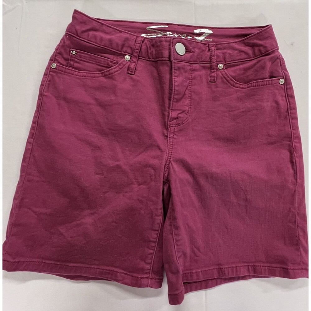 Seven 7 Womens Flat Front Zip Up 5 Pocket Embroidered Shorts Size 4